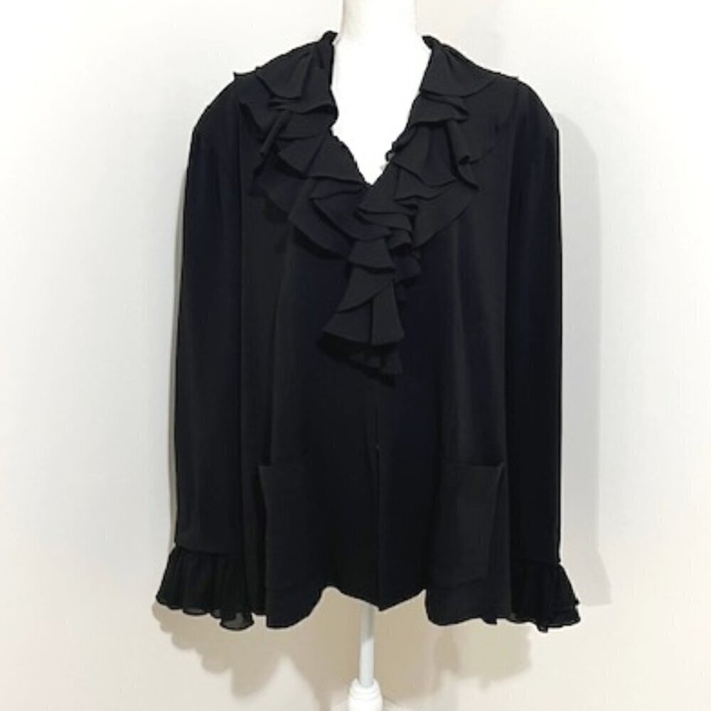 Marc Bouwer Black Zip Blazer w/ Removable Ruffle Trim Size 3X